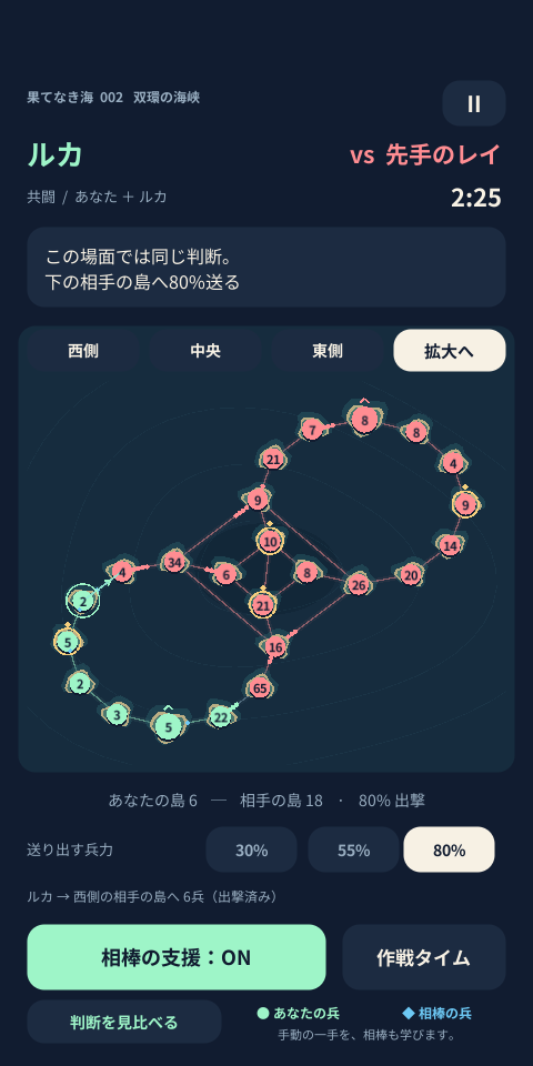 双環の海峡で80%の兵を選び、相棒と指揮する実際のAndroidゲーム画面